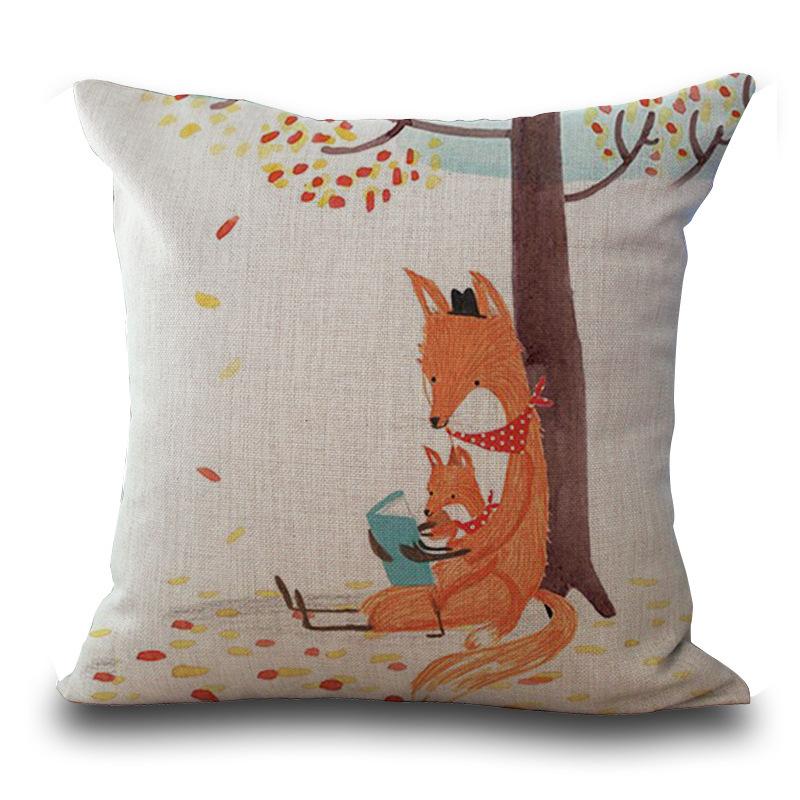 Cartoon Hand-Painted Fox Peach Leather Velvet Printed Pillow Cute Little Fox Sofa Cushion Cover Home Pillow Cover