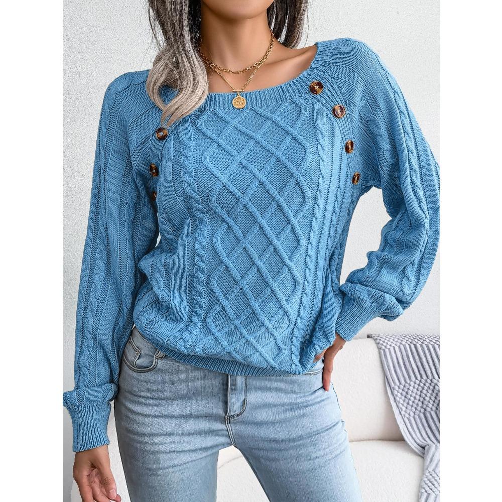 Pullover e maglioni lavorati a maglia a maniche lunghe con bottoni quadrati casual da donna per l'autunno inverno