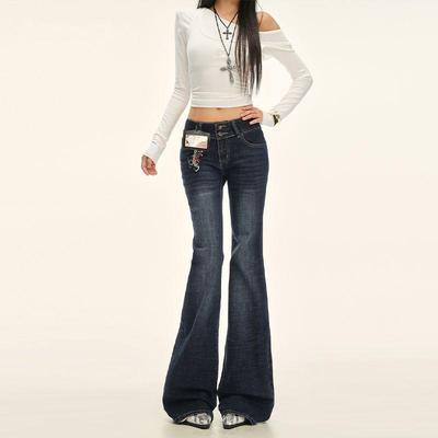 Women's Retro Low-Waist Micro-Flare Jeans, Slimming Fit, With Embroidered Pockets and Versatile Bell Bottoms