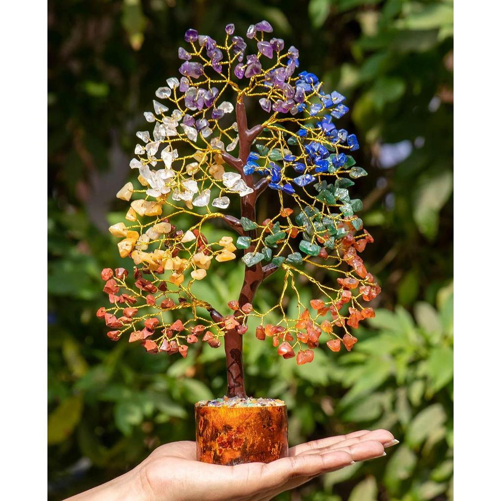 Seven Chakra Crystal Tree | Decorative Artificial Tree for Home & Office | Feng Shui Good Luck Tree for Living Room & Hall | Unique Gift