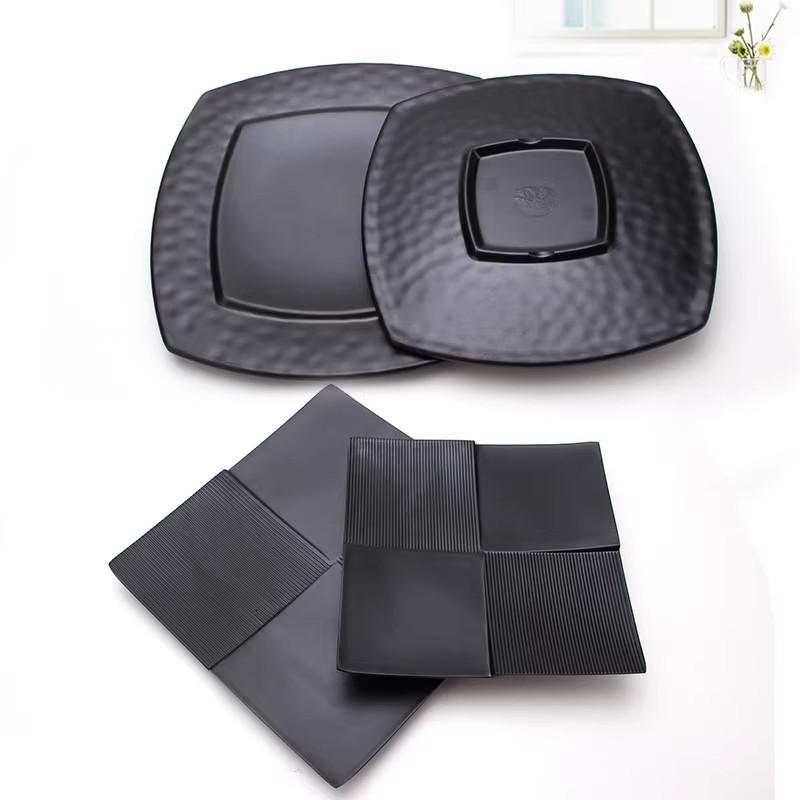 Piatto Nero Opaco Melamina Stoviglie Piatto per Snack Quadrato Plastica Piatto da Cena Forniture da Cucina Girarrosto Commerciale Contorni