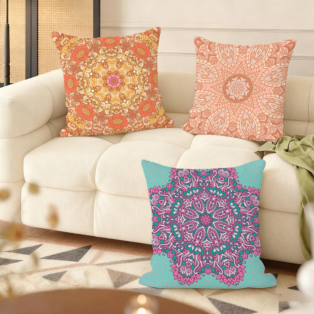 Mandala Bohemian Ethnic Cushion Cover Soft Short Plush Pillow Cover Smooth Cozy Texture Aesthetic Cushion Case Home Decor