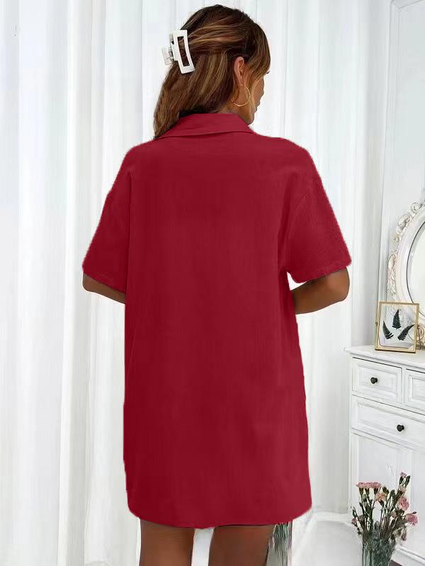 2024 Women's Casual Two-Piece Shorts Set - Solid Color Loose Short Sleeve Shirt with Single-Breasted Design