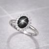 Black Star Sapphire Ring with Diamond Accents, 925 Sterling Silver Ring, Oval Shape Gemstone, Statement Ring, Flash Light Star Sapphire