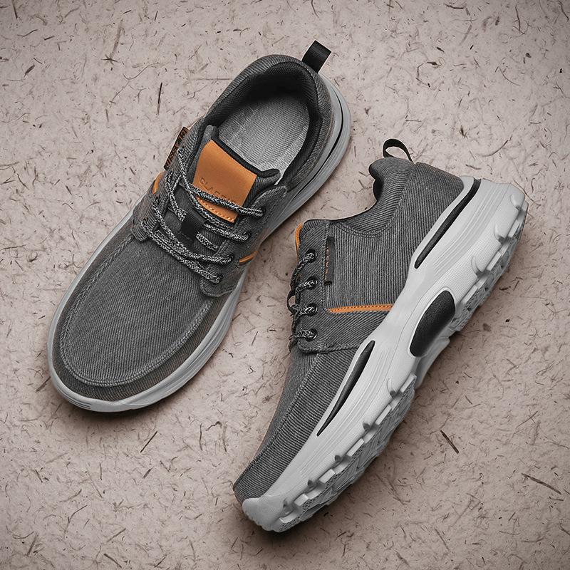 Men's Wide Fit Canvas Lace-up Loafers with Thick Sole for Outdoor Sports
