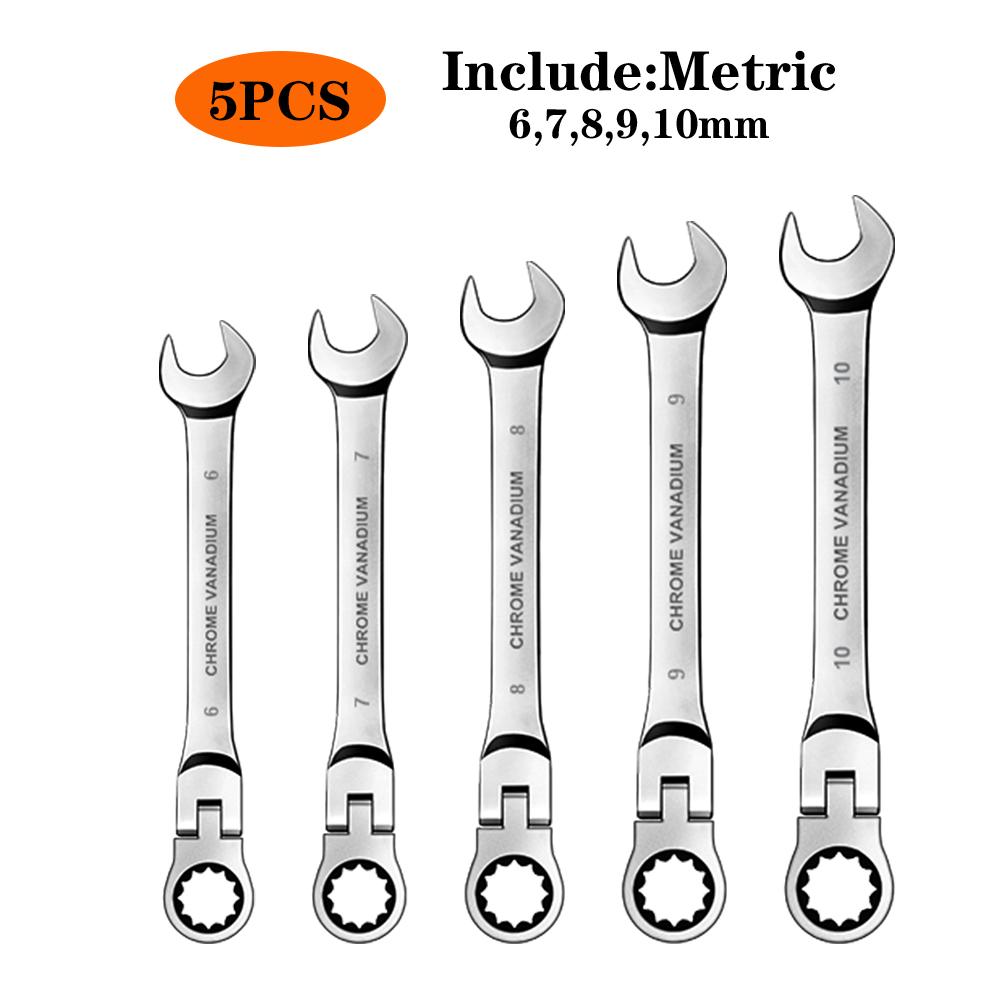 WOZOBUY Flex Head Ratchet Wrench Set,Metric,Chrome Vanadium Steel Combination Spanner Key Wrench Kits Hardware Hand Tool