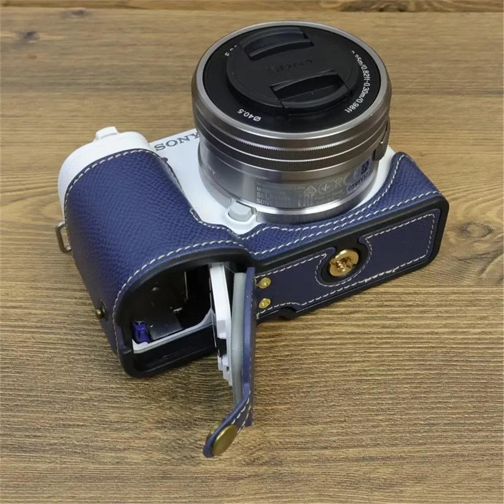 ZVE10 Pouzdro na fotoaparát PU kůže Kryt poloviny těla pro Sony ZV-E10 ZVE10 Spodní pouzdra s poutkem na ruku