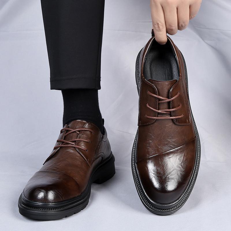 Spring High End Men's Casual Leather Business Office Shoes Designer Oxford Shoes Comfortable Soft Soled Fashion Flat Shoes