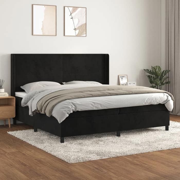 3132581 vidaXL Divan Bed and Mattress Black 200x200 Cm Velvet