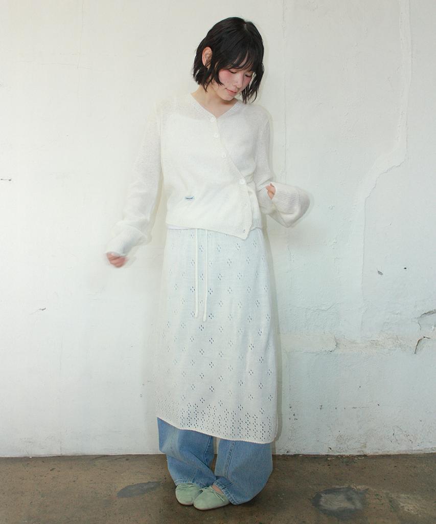 Ronron Pointelle Knit Long Skirt Ivory