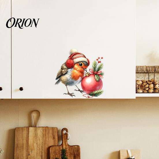 Bird Wall Decorations for Bedroom Christmas Sticker, Cute Watercolor Decals with Wreath/Scarf/Hat/Ear Warmer, PVC Waterproof Indoor Outdoor