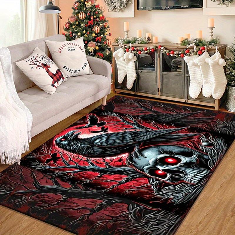 Skull and Raven Gothic Rug for Dark Interiors - Halloween Decor, Spooky Home Accessories, Bold Living Room Designs