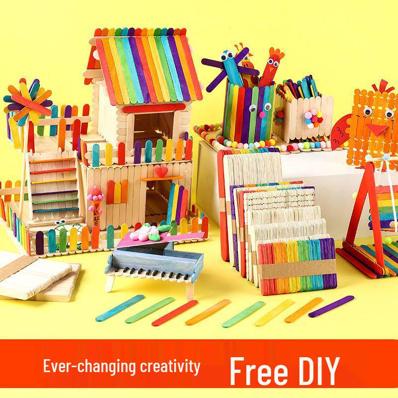 Colored Wooden Popsicle Sticks for DIY Crafts & Kindergarten Activities