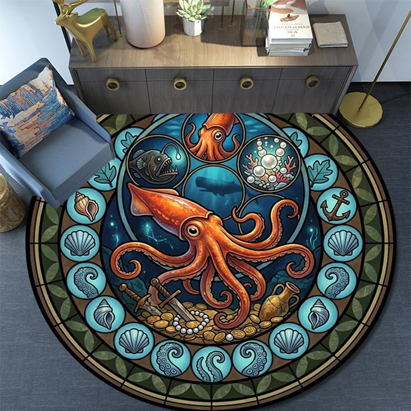 Marine Life Glass Round Area Rug Under Office Chairs Bedroom Living Room Home Decor