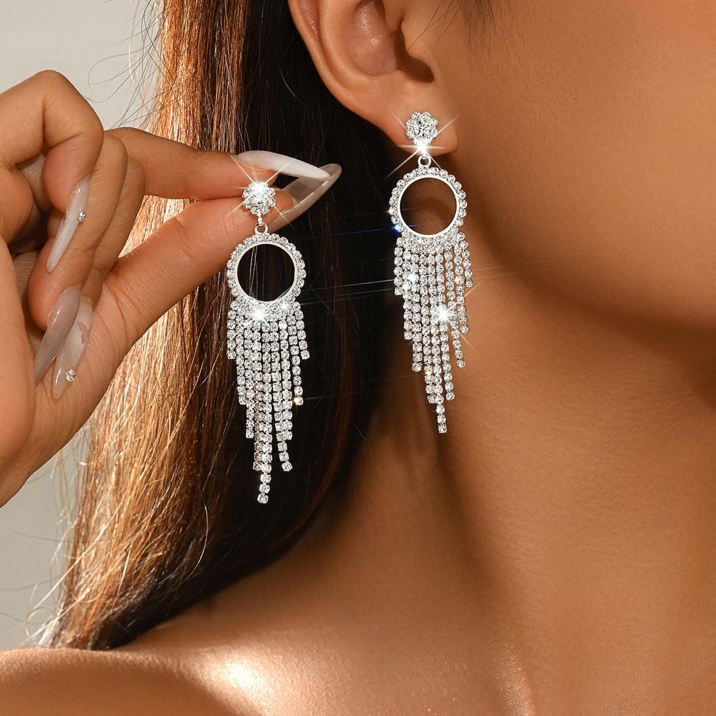 Eco-friendly Rhinestone Geometric Tassel Earrings for Women - Luxurious High-End Design