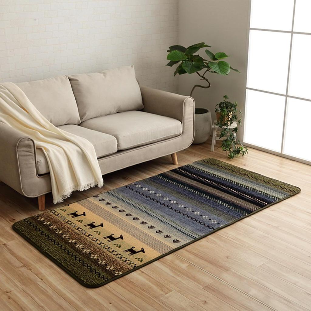 IKEHIKO DX Radi Rug, Approximately 90 X 185cm, Green, Gabbeh Pattern, Volume Type #5740659