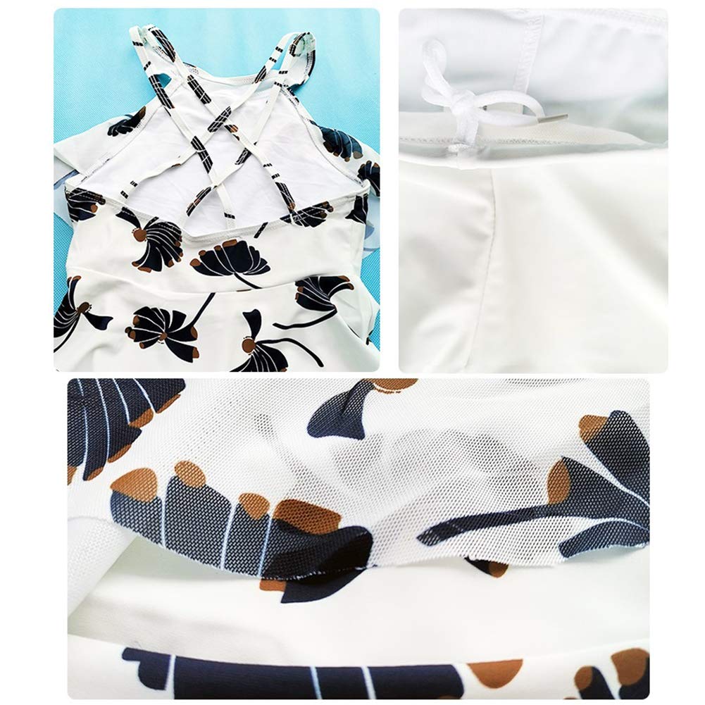 NICEYY School Set with Lace and Sizes Kids' Swimsuit, Girls' Two-Piece Set, High-Neck One-Piece Shorts, Ruffles, 120-160cm (JP, Height, 150cm, White)