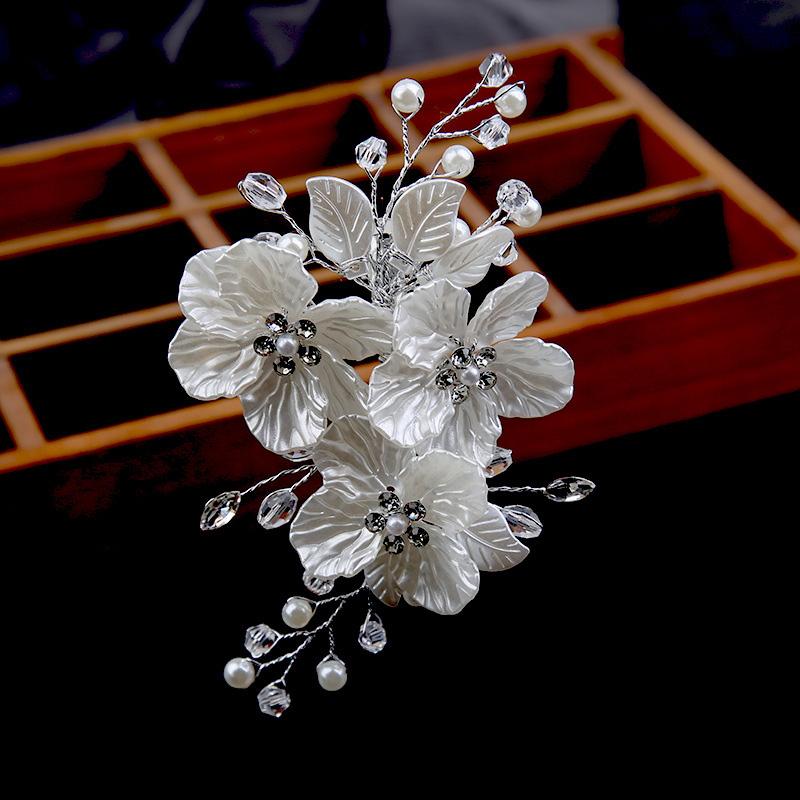 1Pc Headpiece Handwoven Bride Headwear Women White Flower Gift Hair Clip Crystal Jewelry Hair Accessories