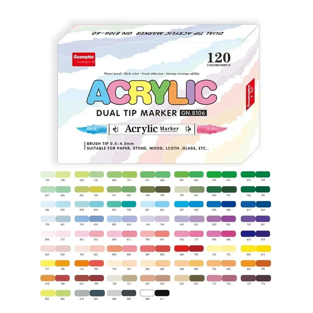 GUANGNA 168-12 Colors Acrylic Marker Pen for Rock Painting Brush Tip Paint Marker Christmas Markers Waterproof Art Supplies
