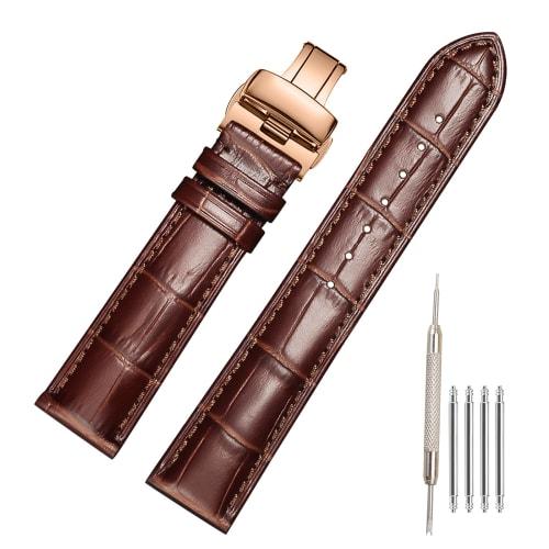 

SEUER Tokishi Leather Watch Band, 22mm, 21mm, 20mm, 19mm, 18mm, 16mm, 14mm, Waterproof and Sweatproof, D-Buckle, Double/Folding Buckle, Includes Tool