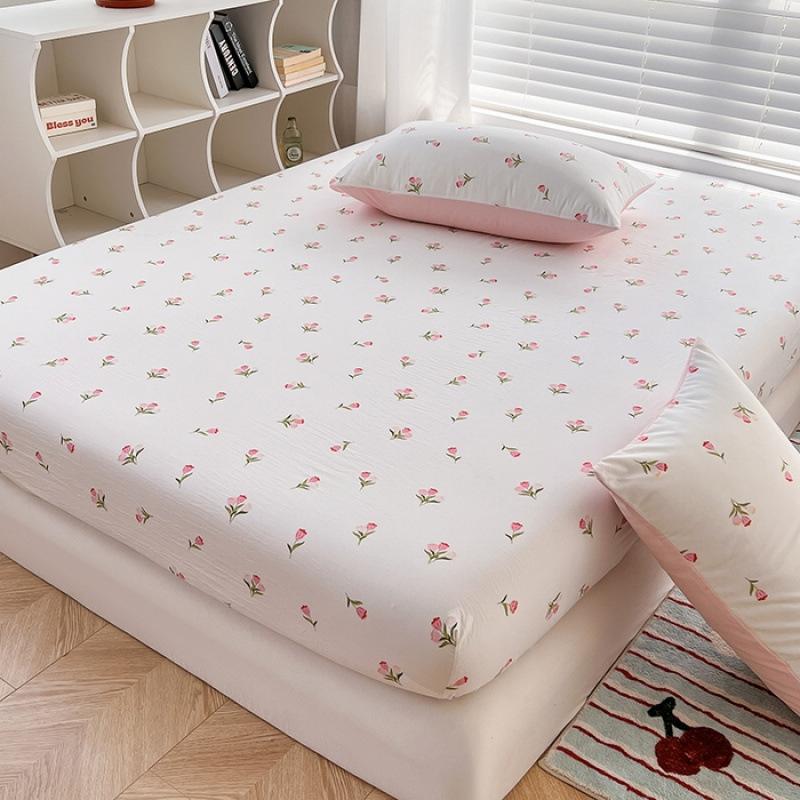 

machine washable fitted sheet non-slip all-inclusive mattress protective cover student fitted sheet 3-piece set 120x200cm 3pcs тюльпан кольору