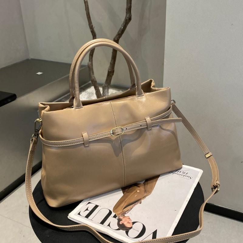 2025 New Top-layer Vegetable Tanned Cowhide Large-capacity Tote Bag Belt Decoration Portable One-shoulder All-matching Commuter Women's
