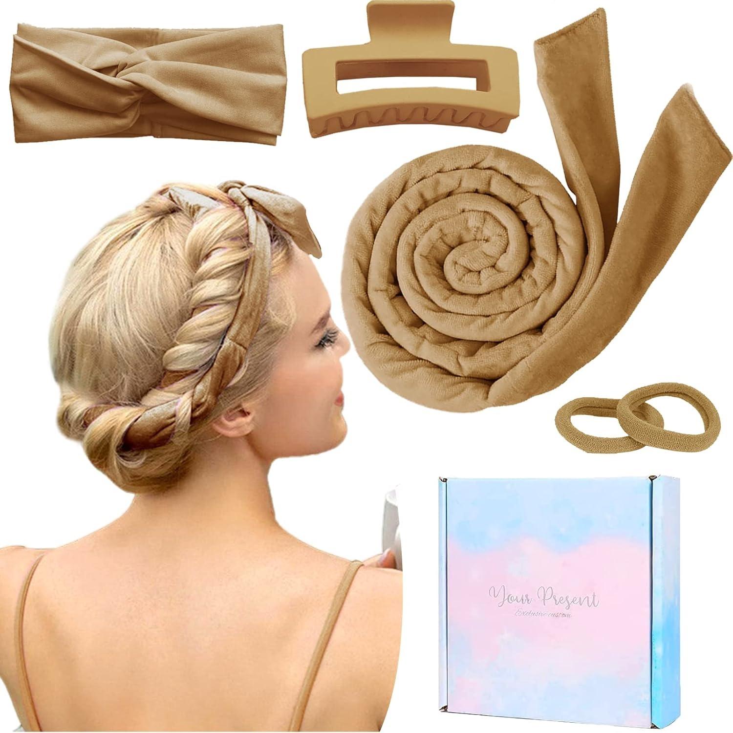 TOBATOBA Heatless Curlers Headband,Heatless Curls For Sleeping Overnight Heatless Hair Curling Set Soft Heatless Curling Rod Headband Wave Hair 5-Pack бежевый