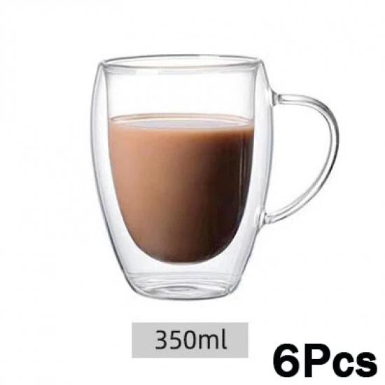 Double Wall Glass Coffee Mugs Milk Mug with Handle Cappuccino Latte Hot Drink Classic Coffee Glass Set Heat Cold Resistant Glass