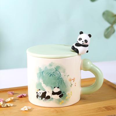 Cute Home Cartoon Little Panda with Cover Spoon Office Ceramic Cup High Value Cup Souvenir Gift Mug