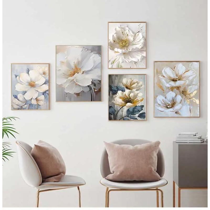 Abstract White Gold Flowers Canvas Modern Nordic Plant Posters And Prints Wall Art Pictures For Living Room Home Decor