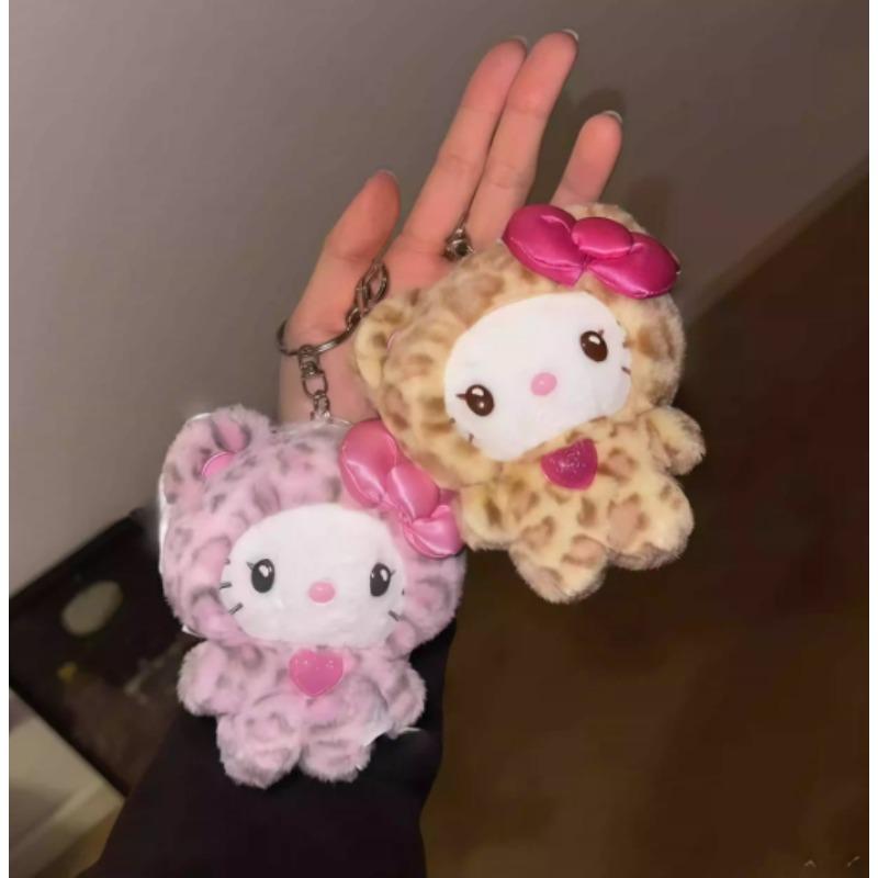 Hello Kitty Kuromi Leopard Print Bear Series Plush Doll Pendant Keychain Cartoon Backpack Plushs Pendant Toys Kid Gifts