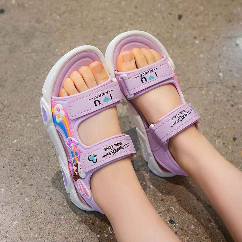 Girls Soft Sole Summer Sandals Adjustable Strap Princess Style Beach Shoes Lightweight Breathable Kids Footwear for Toddlers and Children 26 фиолетовый