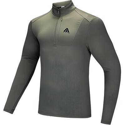 Serie Outdoor Tinta Unita Collo Alto Confortevole Traspirante Pile Spesso Caldo Manica Lunga T-Shirt Uomo Top Bronzo 952446401-3