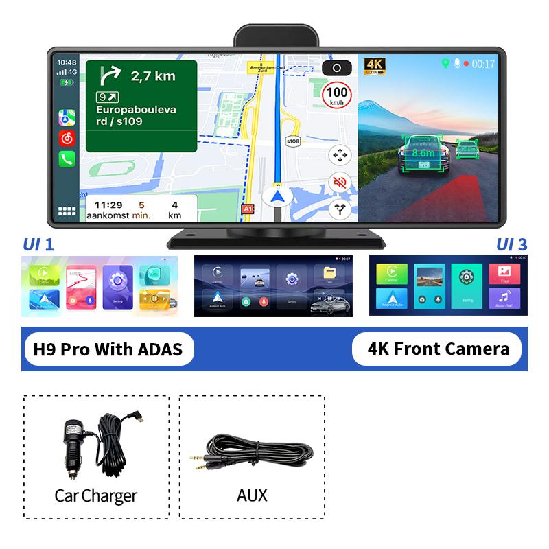 High Quality 10.26" Imagebon H9 Pro 4K Car DVR Dash Camera Wireless Carplay & Android Auto ADAS 5G Wifi Gps Navigation Rearview