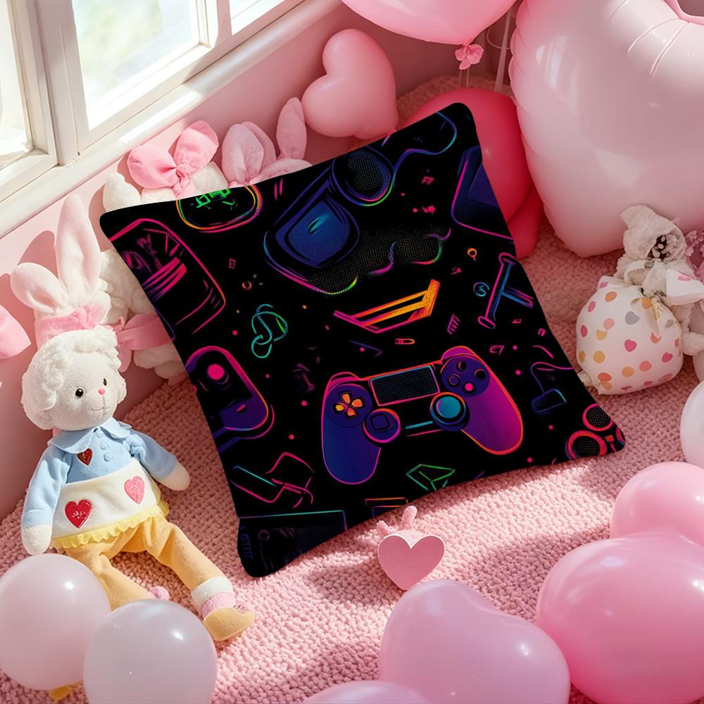 Hot Colorful Game Gamepad Pillow Case Soft Plush Fabric Double-Sided Printed Cushion Cover Warm Winter Sofa Pillow Case