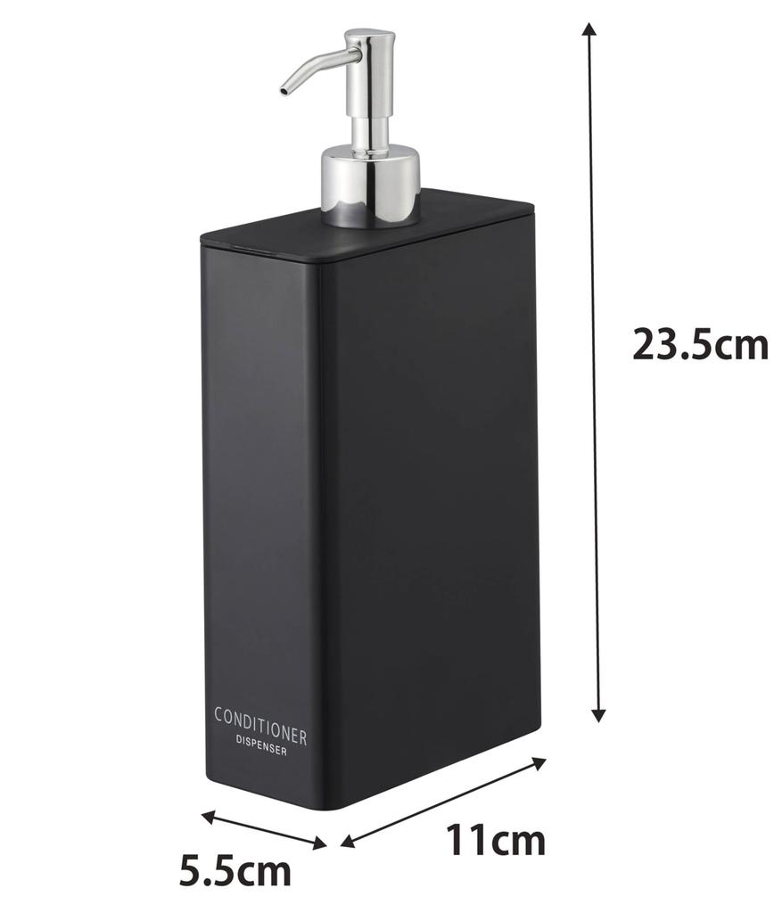 Yamazaki Square Slim X D11 X Tower Pump Dispenser 4255 Two-Way Dispenser, Conditioner, Black, Approx. W5.5 H23.5cm, Bottle,