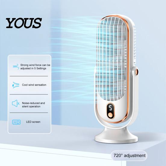 Wide Range Air Circulation Fan Turbofan Desktop with Digital Display, 3 Speed Quiet Personal Display Fan, Rechargeable Small Timer for Bedroom