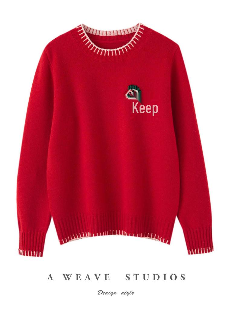 Women's Zodiac Year Red 100% Pure Wool Jacquard Sweater - Cozy, Soft, and Loose Fit