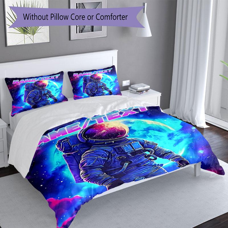 3PC Custom Name Space Astronaut Journey Bedding Set Printed  Bedding Set Duvet Cover Closure Includes 1 Duvet Cover & 318 Pillowcases for Bedroom