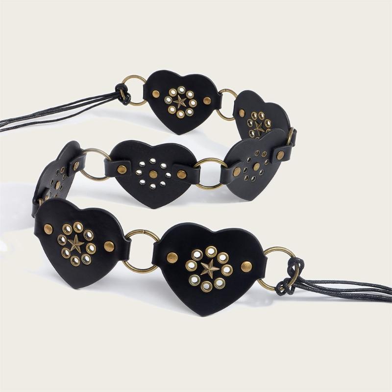 Retro Wide Heart Link Belt Fashion Accessory Waist Cincher Band For Jeans Dresses In Multiple Color