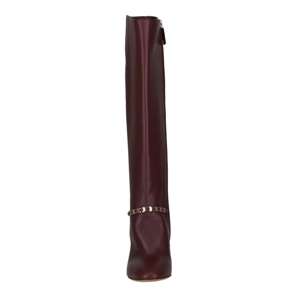 Salvatore Ferragamo Triba Leather Knee High Boots Burgundy