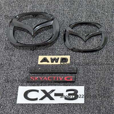 For Mazda CX-3 MX-30 Front Grille Emblem Rear Trunk Badge Glossy Black ABS Logo Car Exterior Sticker Decal Accessories Sfqjm77