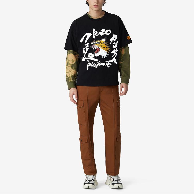 Kenzo T-Shirts Men's Black Crew Neck Moderate Straight Fit FB55TS0724SK-99
