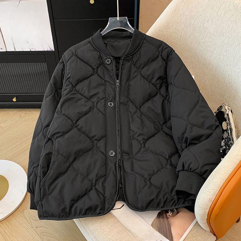 

Зимняя куртка в японском стиле с ромбовидной стежкой, женская короткая теплая хлопковая куртка, дизайн бейсбольной куртки XL чёрный