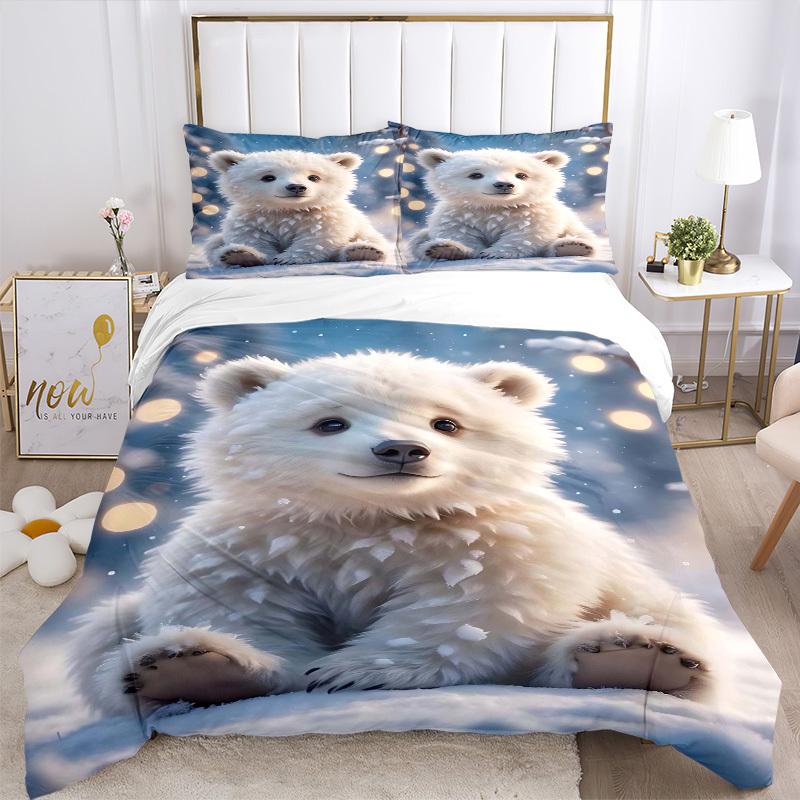 3pcs Polar Bear Bedding Set - Includes One Quilt Cover and Two Pillowcases (No Core) - Anime Cartoon Design, Festive Gift for Bedroom Decor