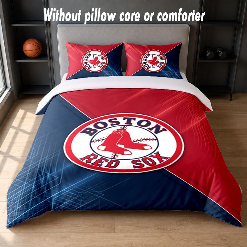 Boston Red Sox Design Bed Bedding Set 1 Duvet Cover + 2 Pillowcases Soft Breathable Household Bed Linens