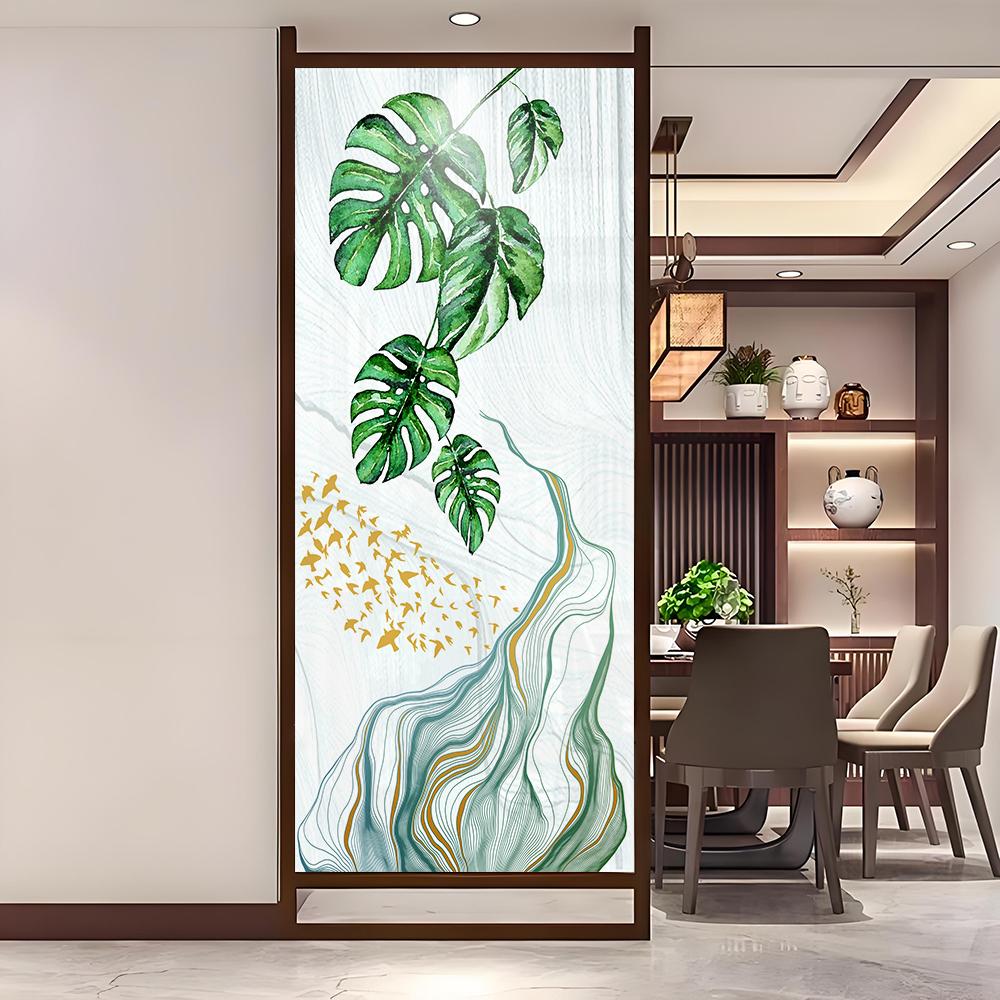 Privacy Window Film Plant Style Decorative Static Cling Window Film Stained Glass Window Sticker for Home Decor 40
