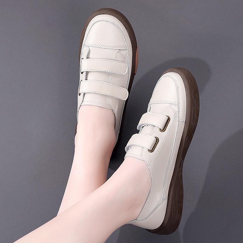 Fashion Handmade Ladies Shoes 2025 Spring Retro Genuine Leather Flat Shoes Women Mixed Colors Soft Bottom Casual Shoes Footwear