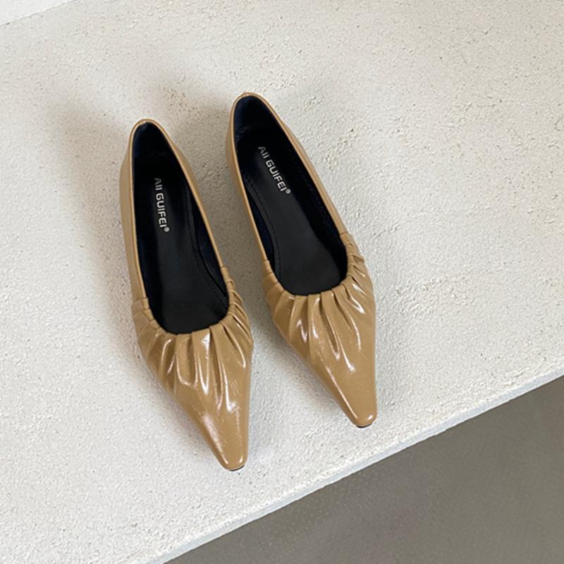 Fashion SUOJIALUN 2024 Spring New Women Flat Shoes Fashion Pleated Pointed Toe Ladies Ballerinas Shoes Flat Heel Shallow Slip On Ballet