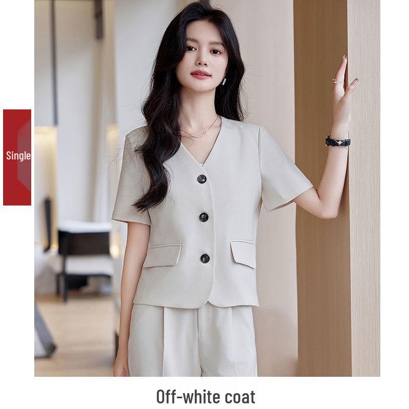 Dámské béžové sako petite: Letní 2024 High-End Krátký Módní Oblek